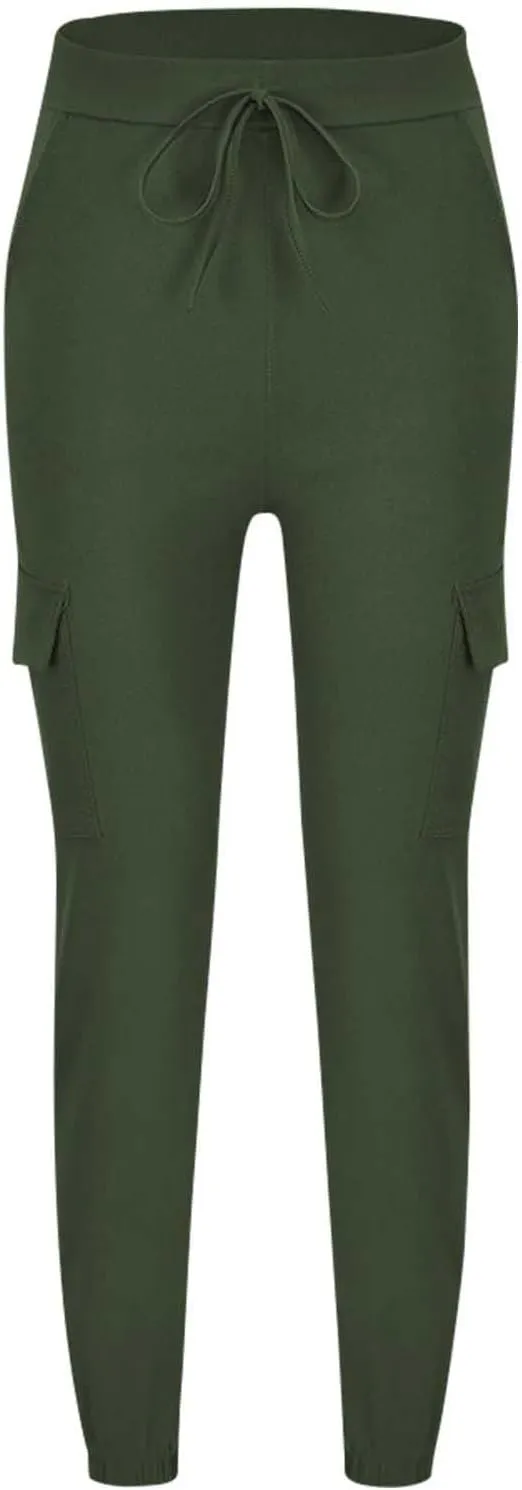 Ladies Multi Pocket Cargo Casual Pants Elastic Waist Corset Rope Pants Trousers
