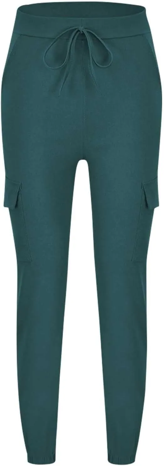 Ladies Multi Pocket Cargo Casual Pants Elastic Waist Corset Rope Pants Trousers