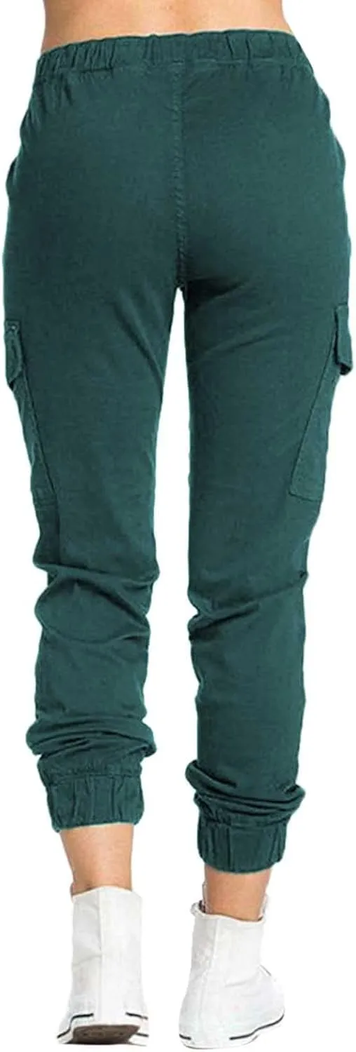Ladies Multi Pocket Cargo Casual Pants Elastic Waist Corset Rope Pants Trousers
