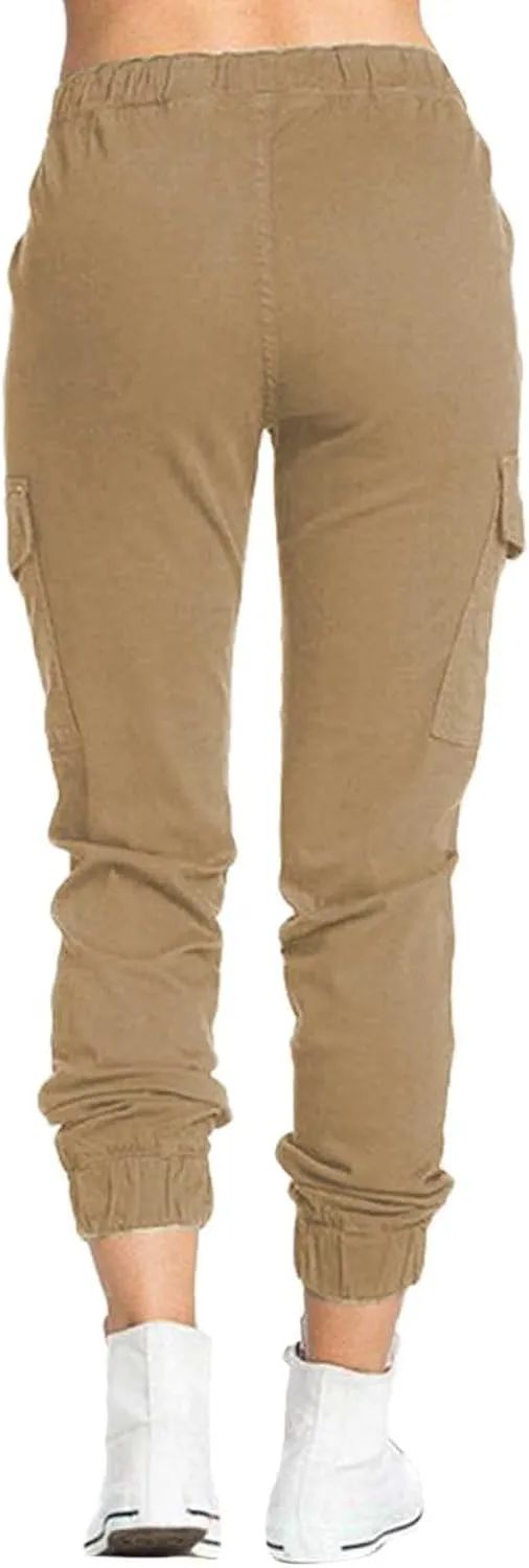 Ladies Multi Pocket Cargo Casual Pants Elastic Waist Corset Rope Pants Trousers