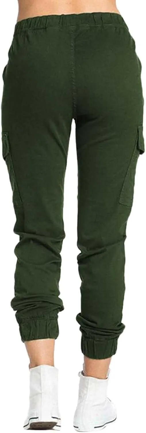 Ladies Multi Pocket Cargo Casual Pants Elastic Waist Corset Rope Pants Trousers