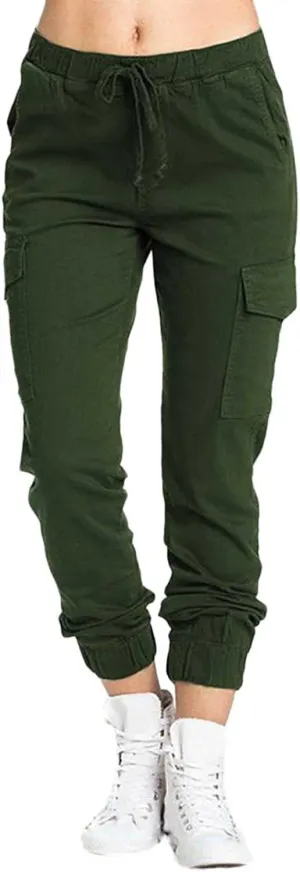 Ladies Multi Pocket Cargo Casual Pants Elastic Waist Corset Rope Pants Trousers