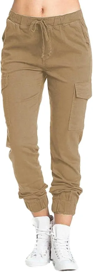 Ladies Multi Pocket Cargo Casual Pants Elastic Waist Corset Rope Pants Trousers