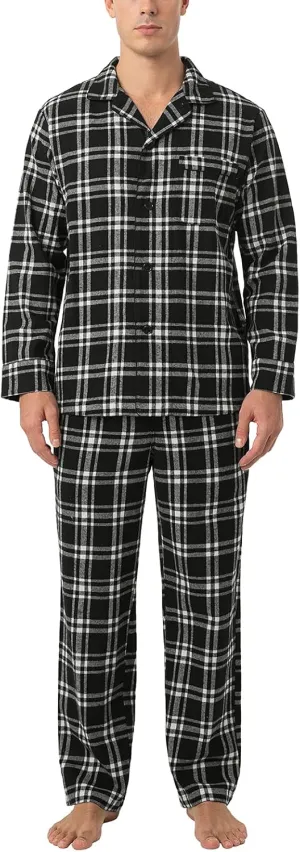 LAPASA Men's Pajama Set 100% Cotton Flannel Top Long Sleeve & Bottom Pants Plaid Sleepwear PJ Sleepwear Lounge Comfy M79/M95