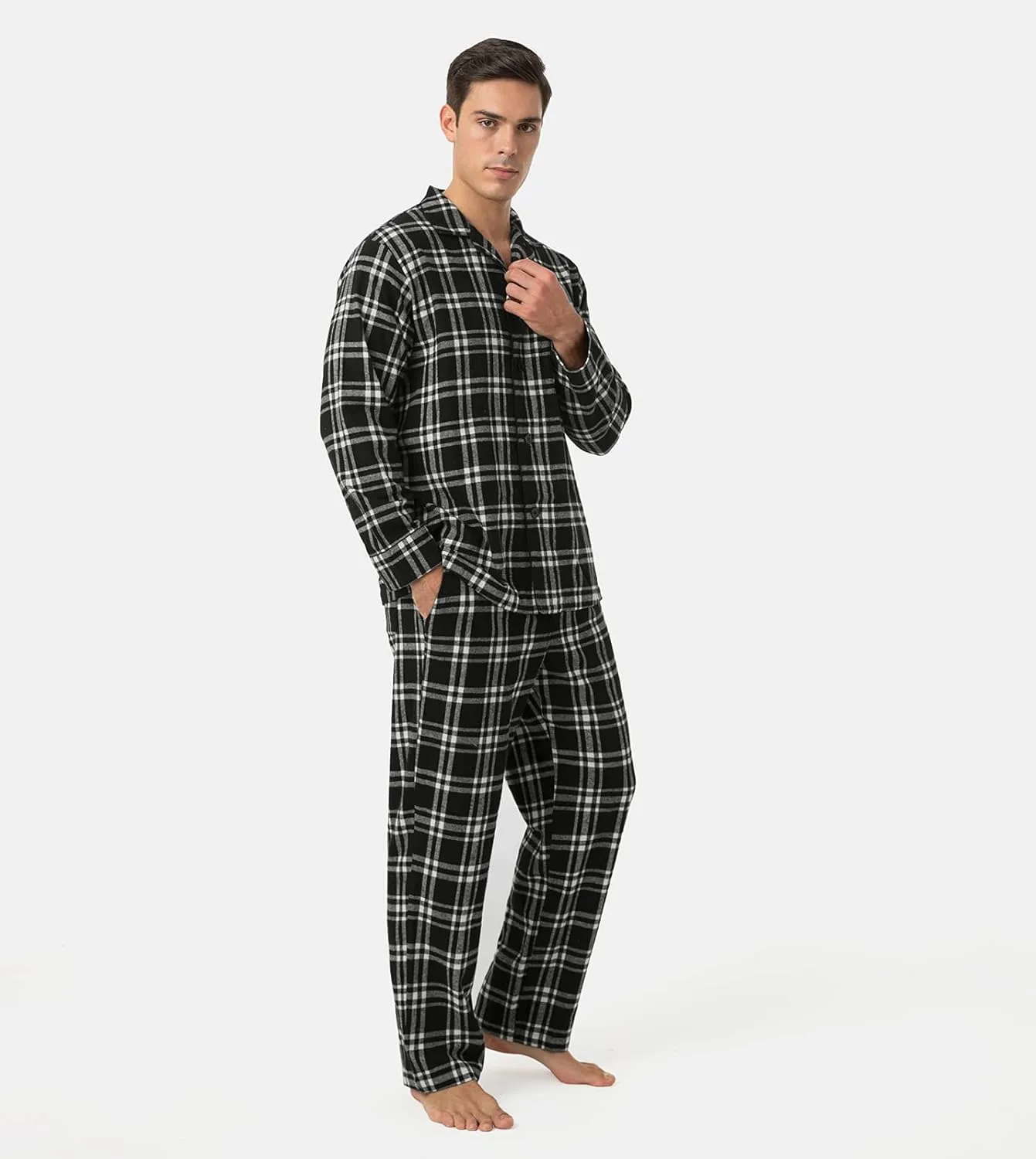LAPASA Men's Pajama Set 100% Cotton Flannel Top Long Sleeve & Bottom Pants Plaid Sleepwear PJ Sleepwear Lounge Comfy M79/M95