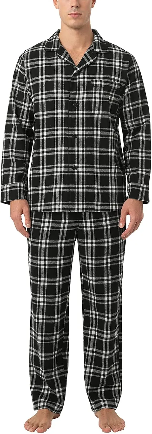 LAPASA Men's Pajama Set 100% Cotton Flannel Top Long Sleeve & Bottom Pants Plaid Sleepwear PJ Sleepwear Lounge Comfy M79/M95