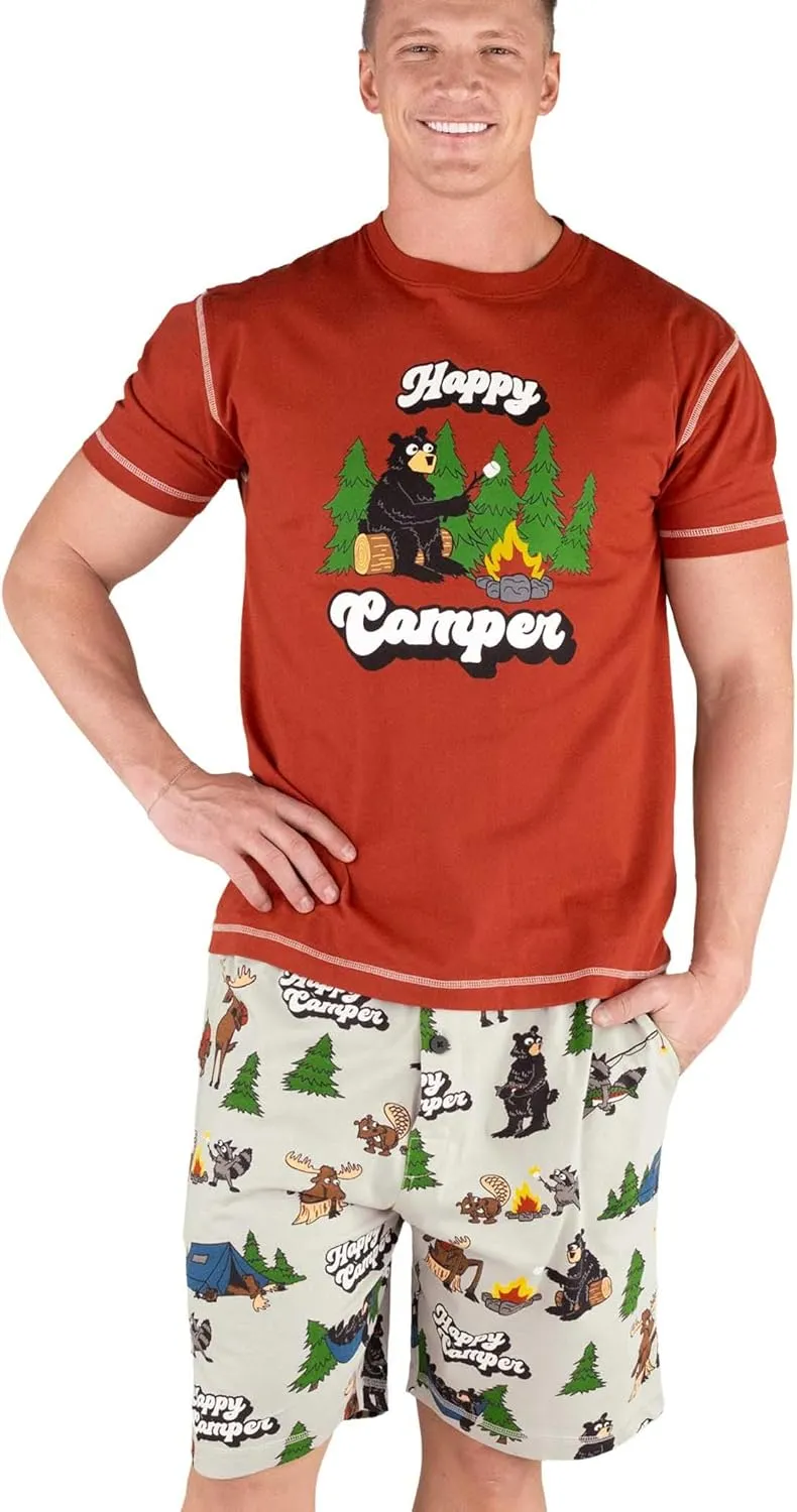Lazy One Men's Sleep Shorts Set, Matching Sleepwear Shirt and Short Set for Men, Cotton Pajama Shorts and T-Shirt