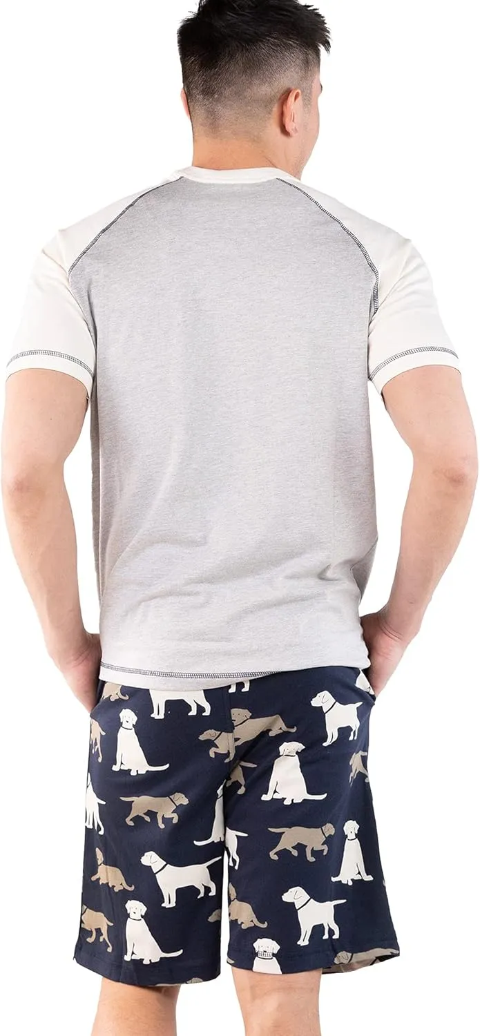 Lazy One Men's Sleep Shorts Set, Matching Sleepwear Shirt and Short Set for Men, Cotton Pajama Shorts and T-Shirt