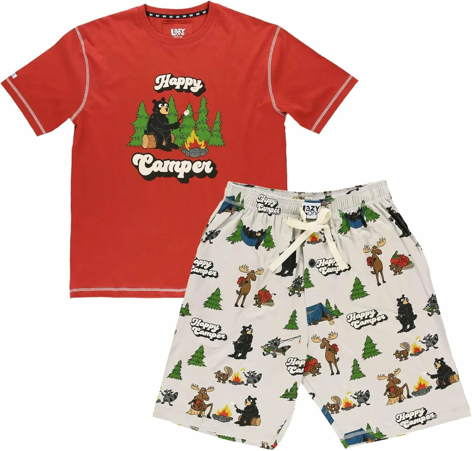 Lazy One Men's Sleep Shorts Set, Matching Sleepwear Shirt and Short Set for Men, Cotton Pajama Shorts and T-Shirt