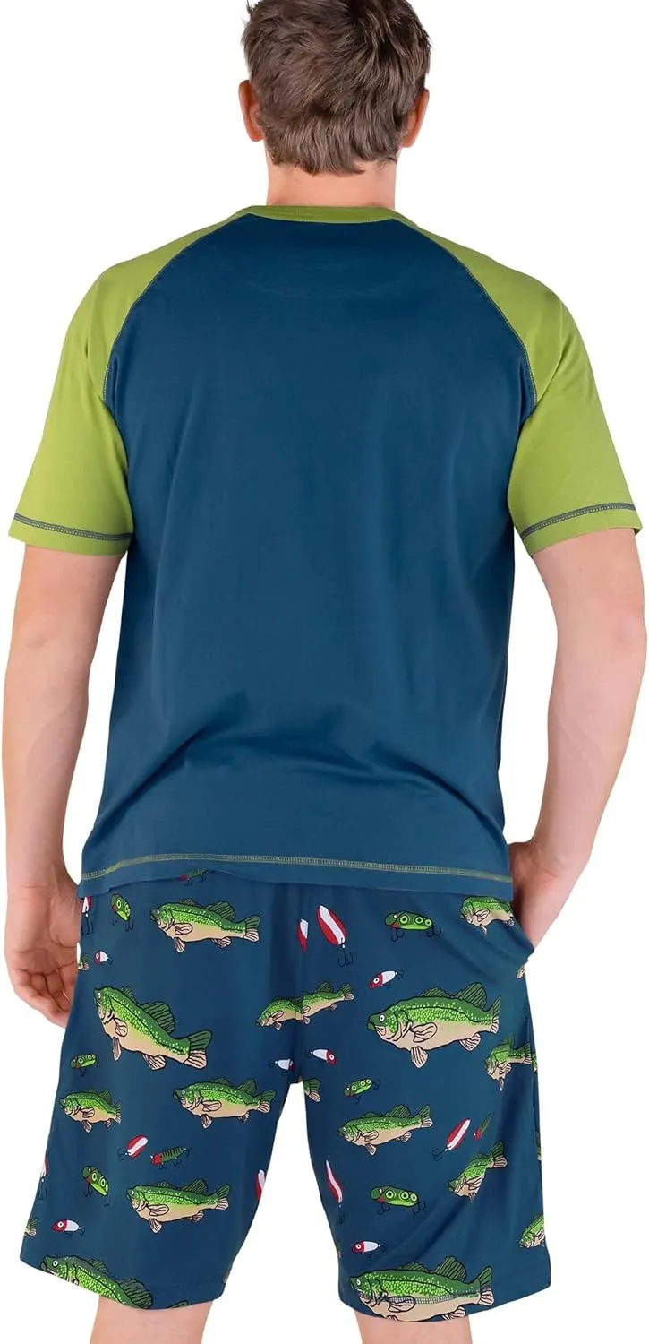Lazy One Men's Sleep Shorts Set, Matching Sleepwear Shirt and Short Set for Men, Cotton Pajama Shorts and T-Shirt