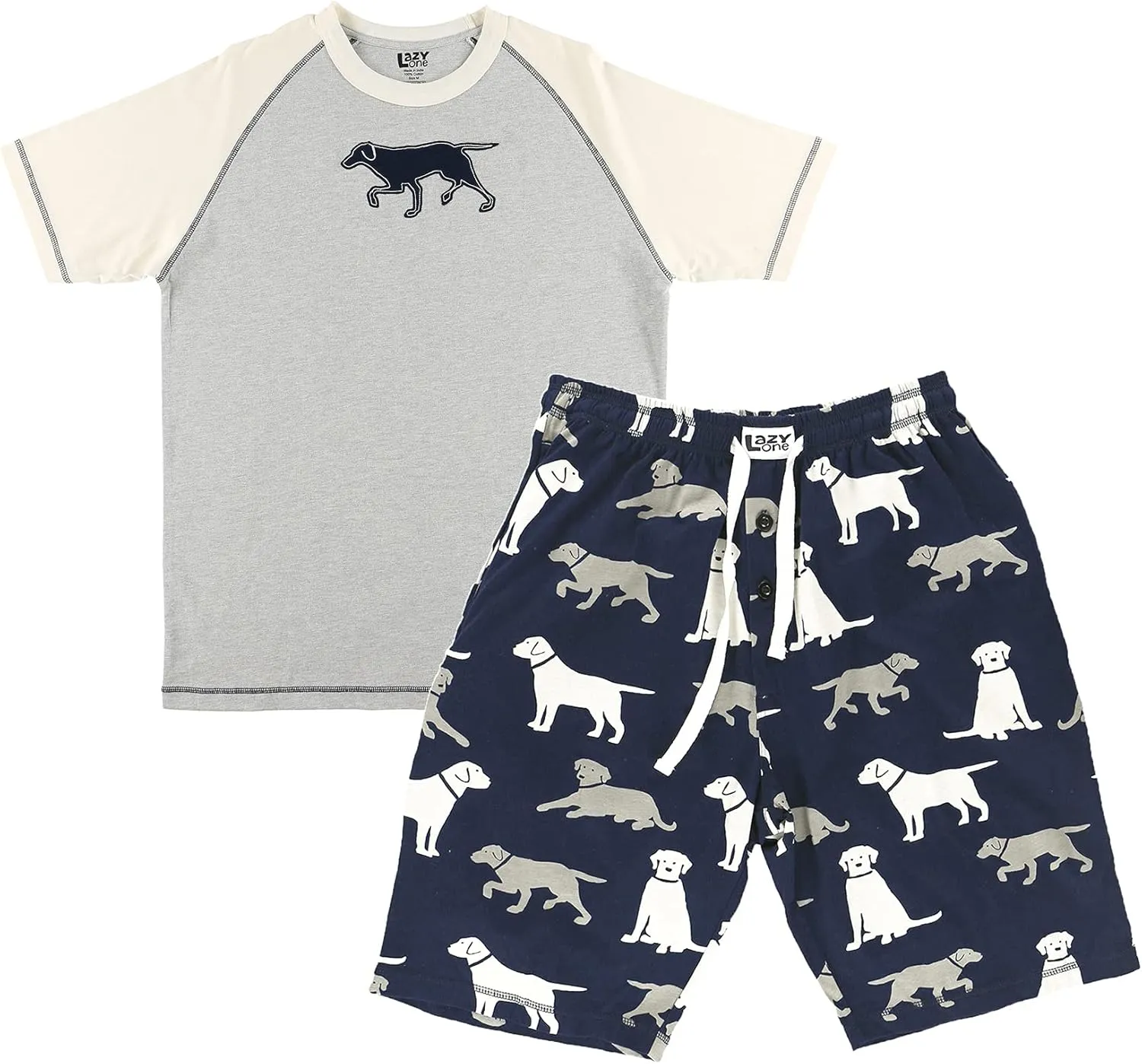 Lazy One Men's Sleep Shorts Set, Matching Sleepwear Shirt and Short Set for Men, Cotton Pajama Shorts and T-Shirt
