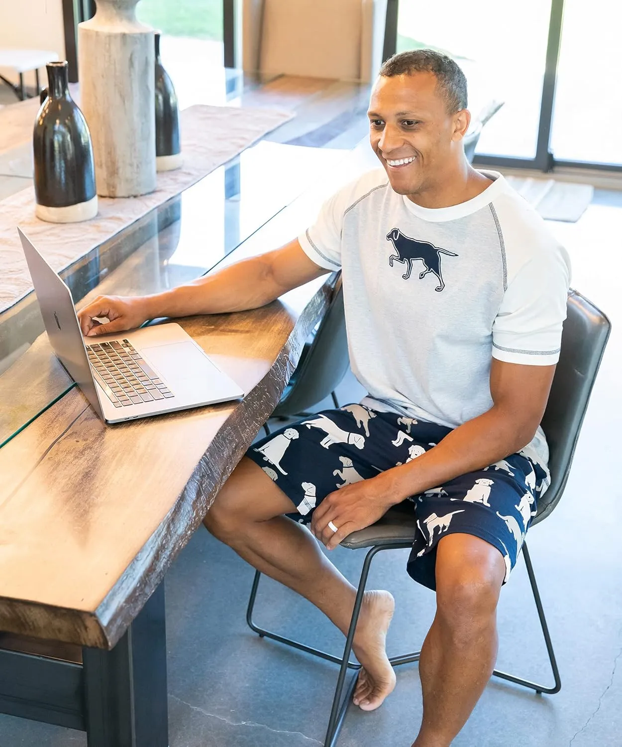 Lazy One Men's Sleep Shorts Set, Matching Sleepwear Shirt and Short Set for Men, Cotton Pajama Shorts and T-Shirt