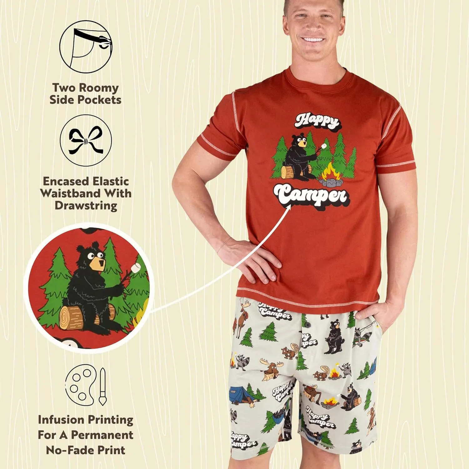 Lazy One Men's Sleep Shorts Set, Matching Sleepwear Shirt and Short Set for Men, Cotton Pajama Shorts and T-Shirt