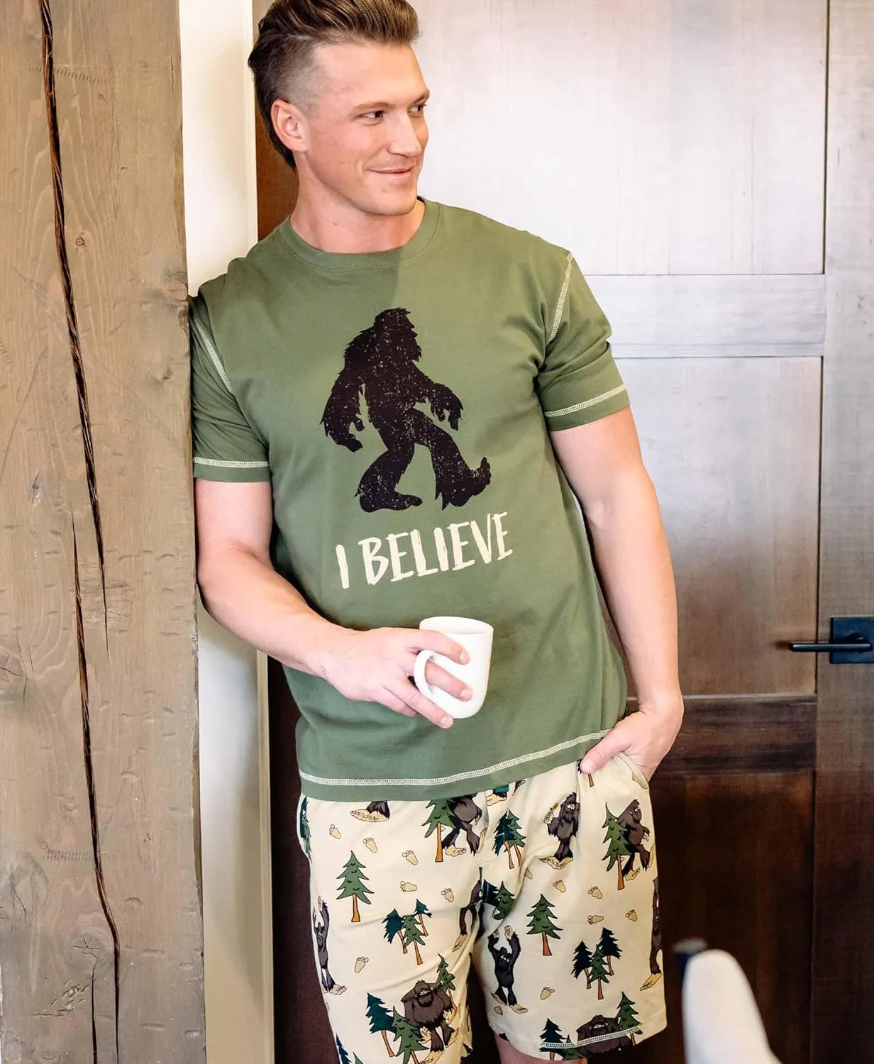 Lazy One Men's Sleep Shorts Set, Matching Sleepwear Shirt and Short Set for Men, Cotton Pajama Shorts and T-Shirt
