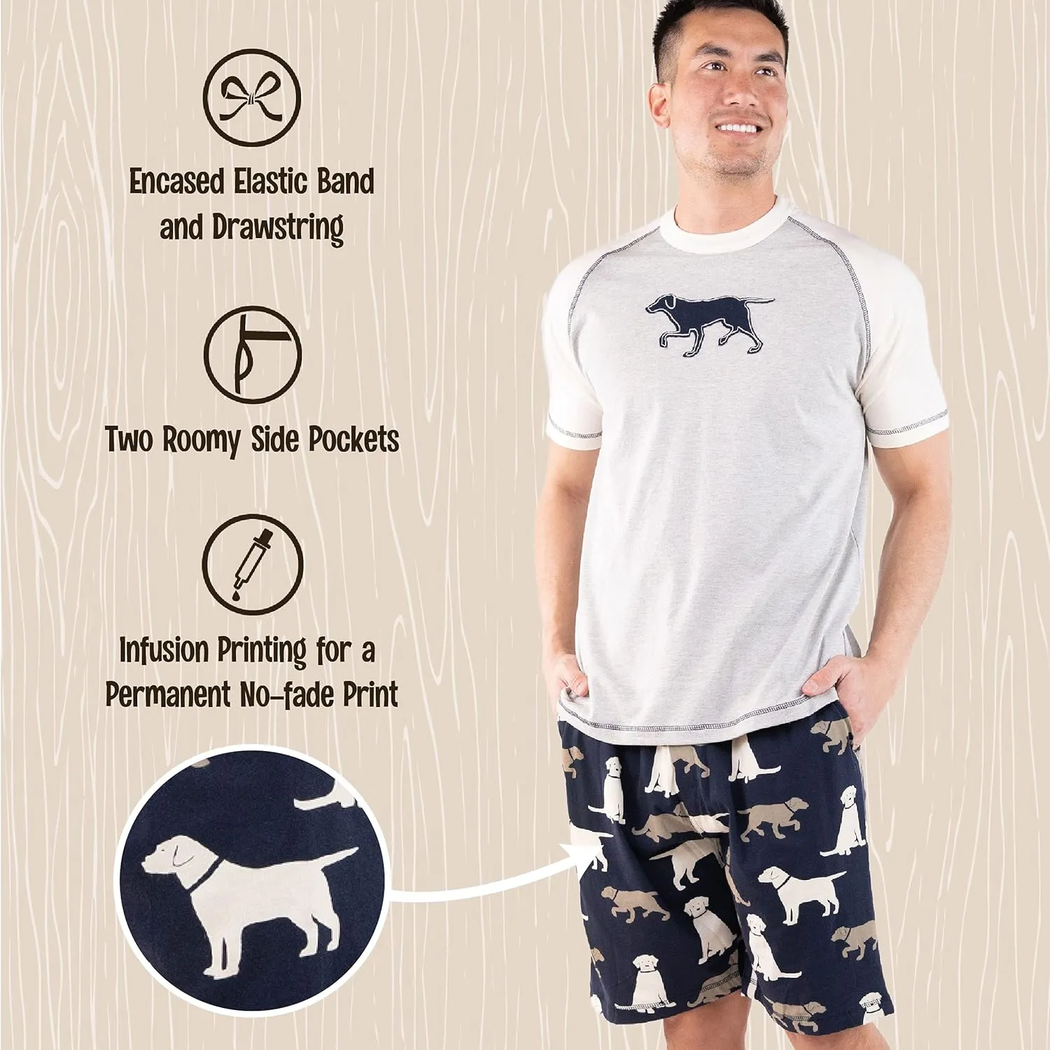 Lazy One Men's Sleep Shorts Set, Matching Sleepwear Shirt and Short Set for Men, Cotton Pajama Shorts and T-Shirt