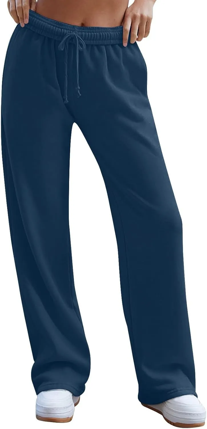 Lightweight Wide Leg Sweatpants Women 2025 Trendy Interior Drawstring High Waist Sweat Pants Baggy Lounge Jogger Pants