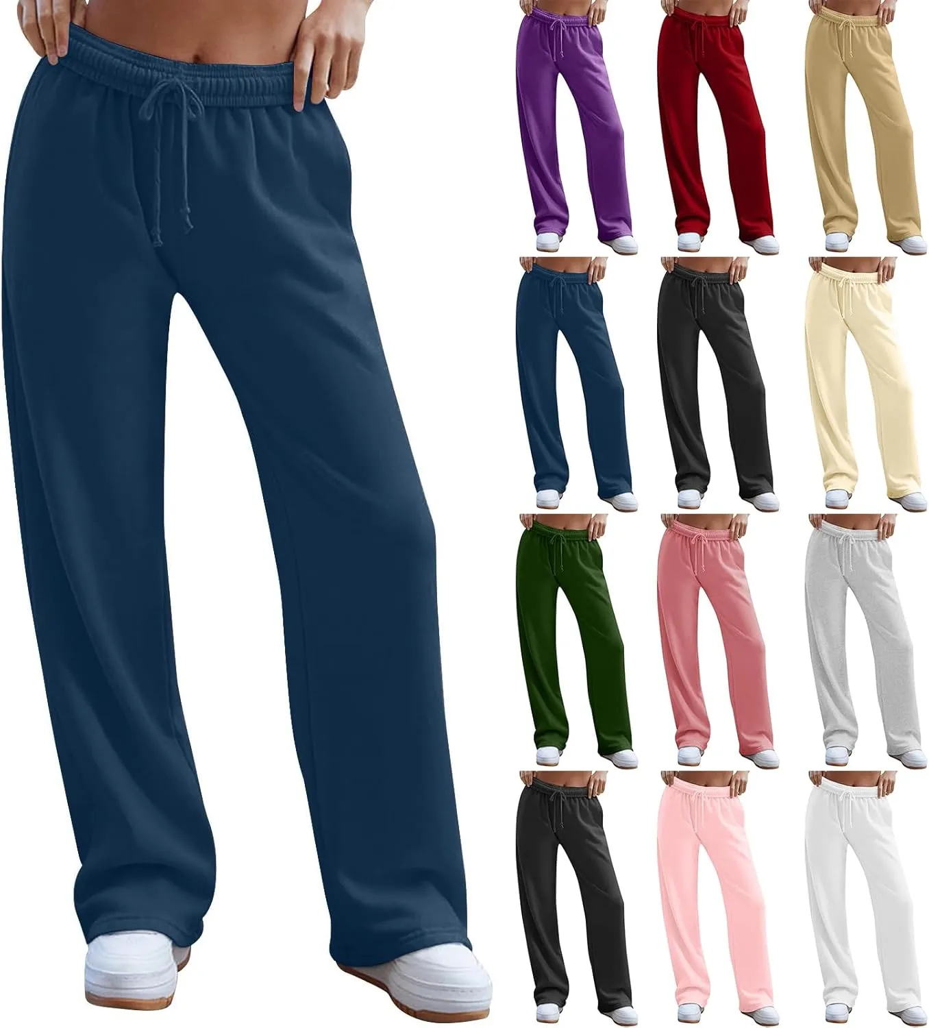 Lightweight Wide Leg Sweatpants Women 2025 Trendy Interior Drawstring High Waist Sweat Pants Baggy Lounge Jogger Pants