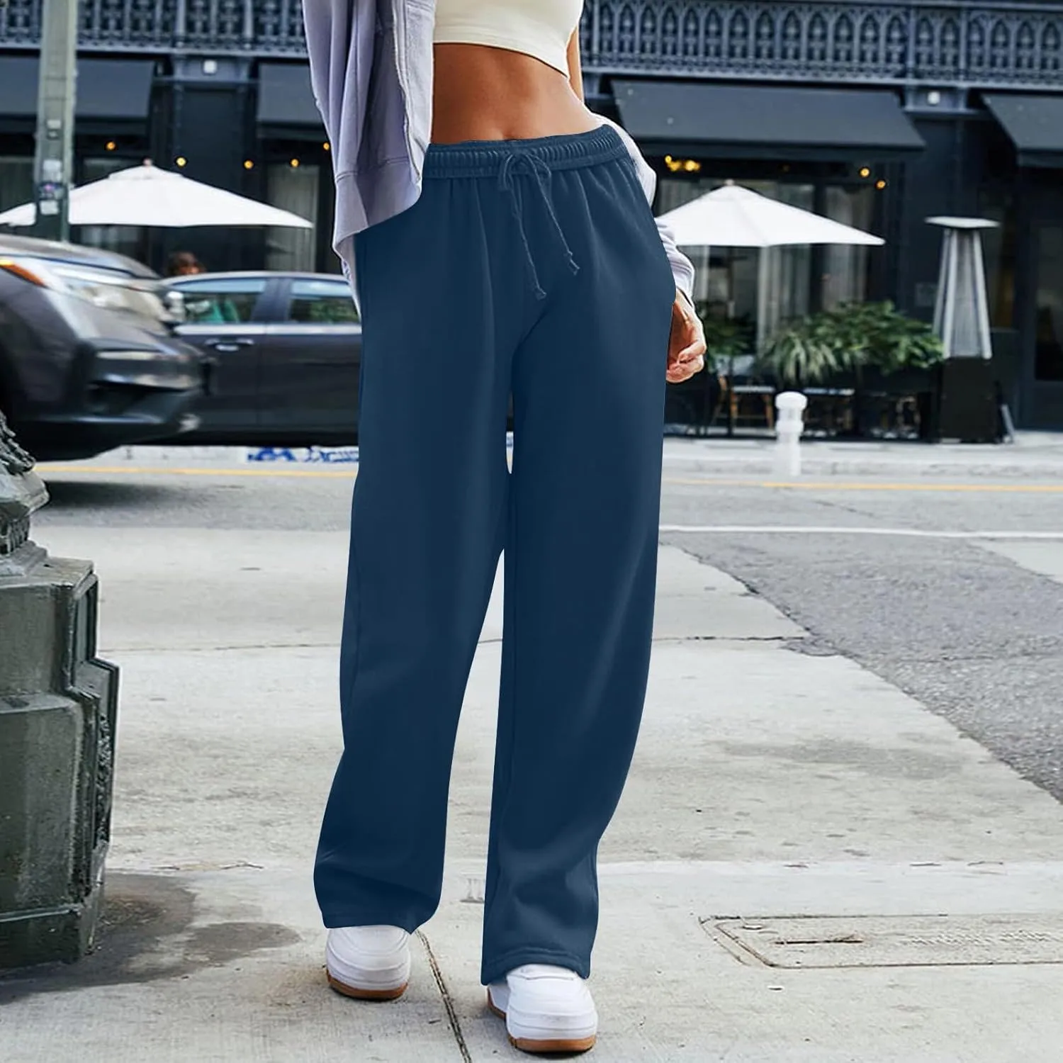 Lightweight Wide Leg Sweatpants Women 2025 Trendy Interior Drawstring High Waist Sweat Pants Baggy Lounge Jogger Pants