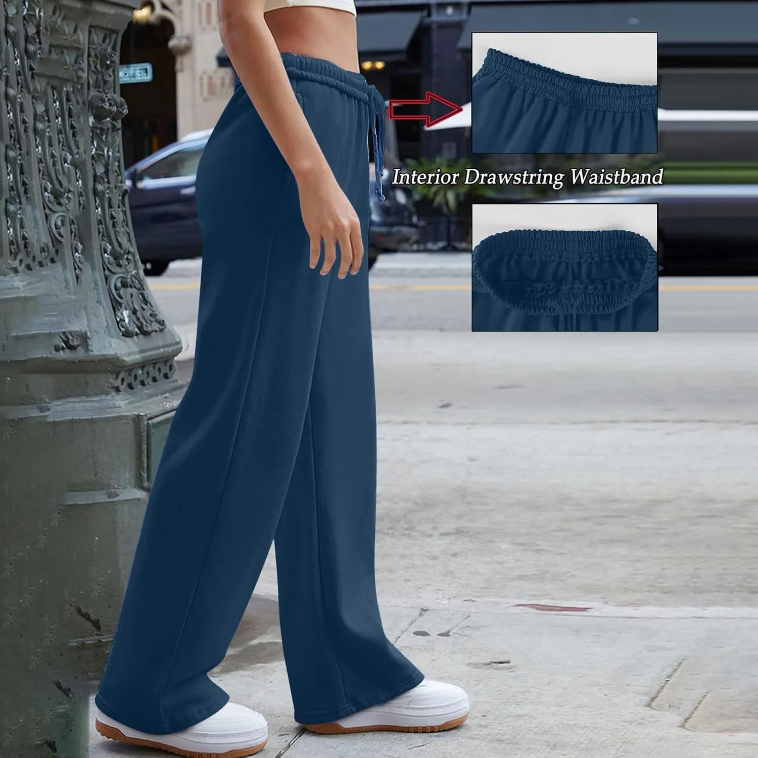 Lightweight Wide Leg Sweatpants Women 2025 Trendy Interior Drawstring High Waist Sweat Pants Baggy Lounge Jogger Pants