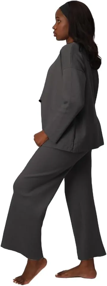 Linen Suit Set Women 3 Piece Blazer Pants Elegant Breasted Jacket Wide Leg Pants Versatile Work Event Attire