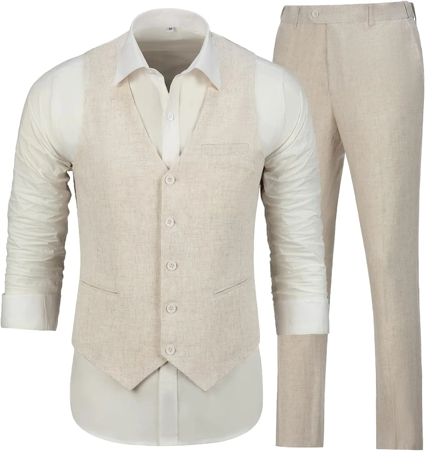 Linen Suits for Men Casual Wedding Suits Men 2 Piece Suits Groomsmen Tuxedos Summer Beach Prom Vest and Pants Set