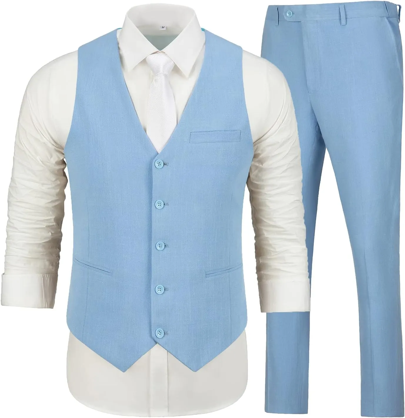 Linen Suits for Men Casual Wedding Suits Men 2 Piece Suits Groomsmen Tuxedos Summer Beach Prom Vest and Pants Set