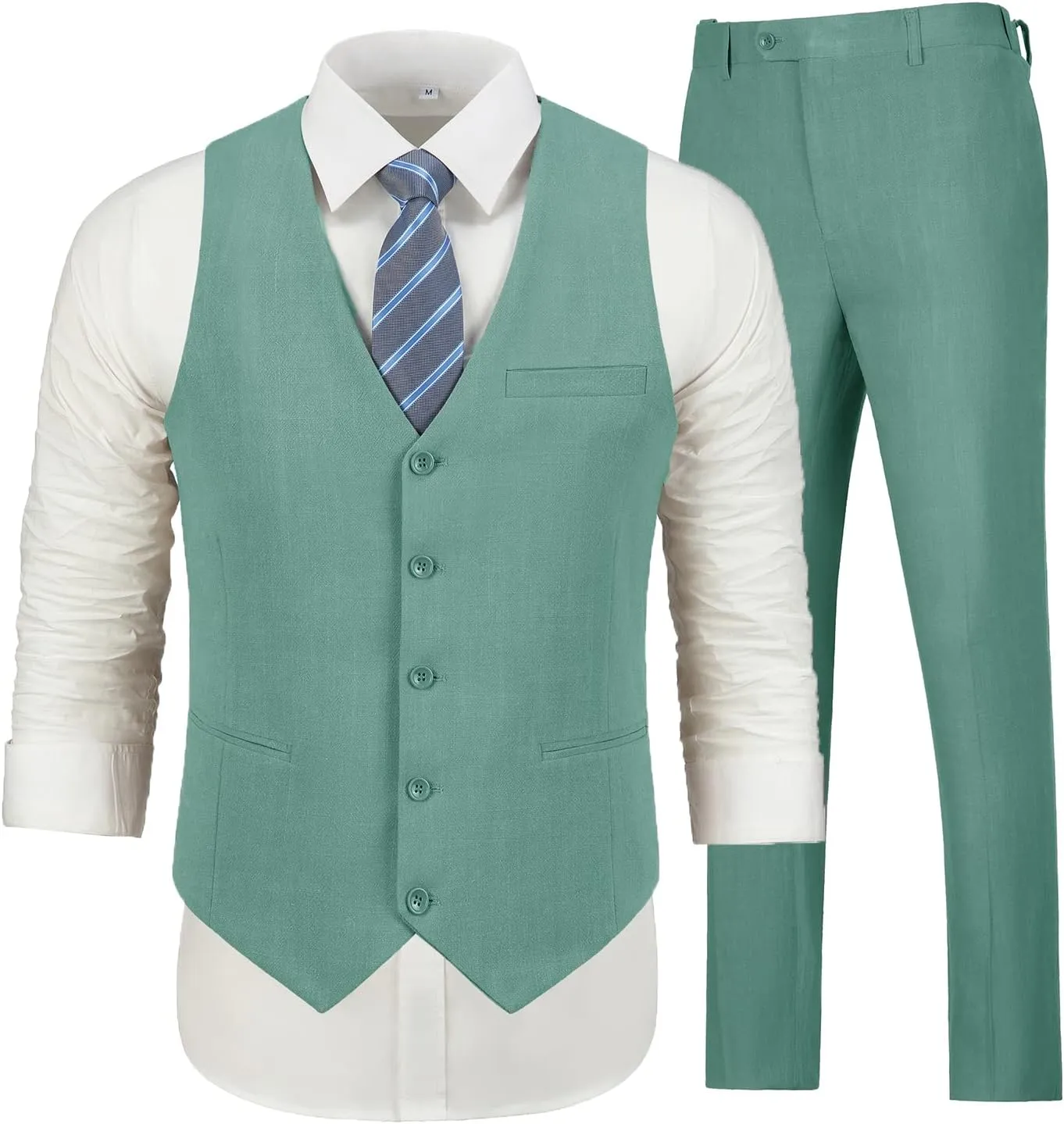 Linen Suits for Men Casual Wedding Suits Men 2 Piece Suits Groomsmen Tuxedos Summer Beach Prom Vest and Pants Set