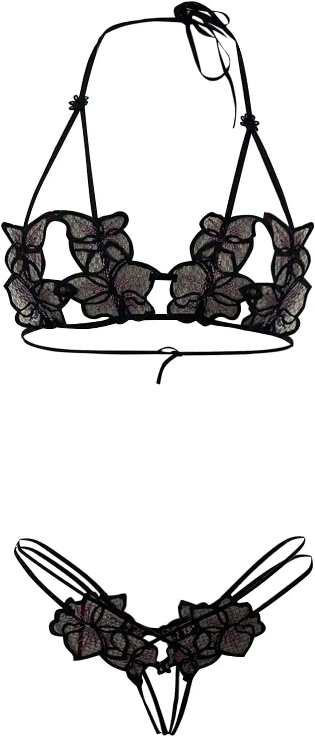 Lingerie for Women Lace Two PieceLace Bra And Panty Set Bralette Sleepwear Bodysuit Deep V