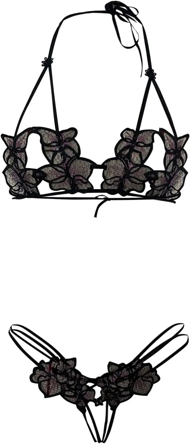 Lingerie for Women Lace Two PieceLace Bra And Panty Set Bralette Sleepwear Bodysuit Deep V