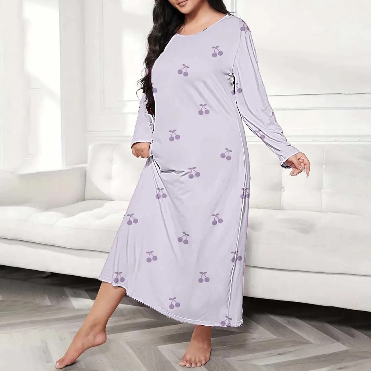 Long Sleeve Nightgowns for Women Sexy Lace Night Shirt V Neck Sleep Shirt Soft Sleepwear Holiday Pajamas Sleepwear