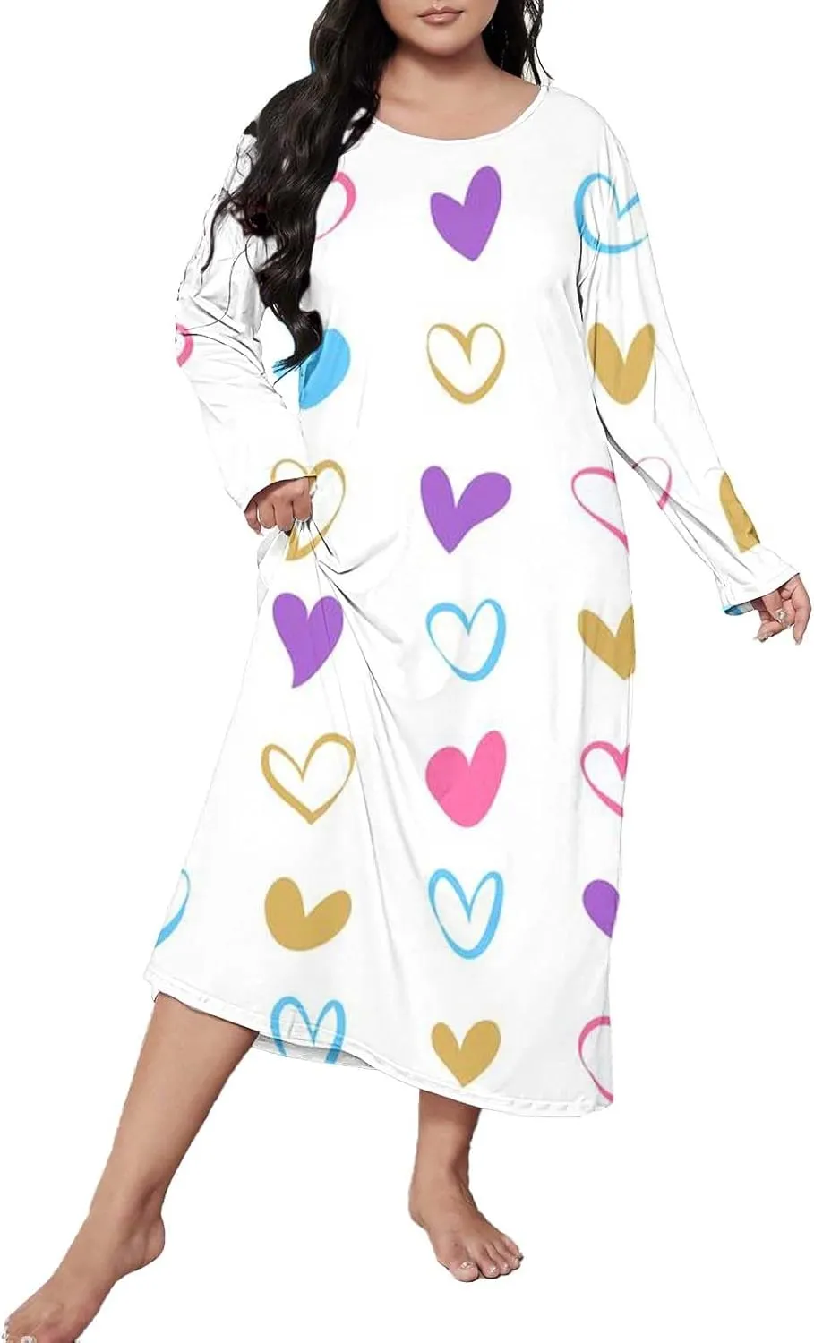 Long Sleeve Nightgowns for Women Sexy Lace Night Shirt V Neck Sleep Shirt Soft Sleepwear Holiday Pajamas Sleepwear