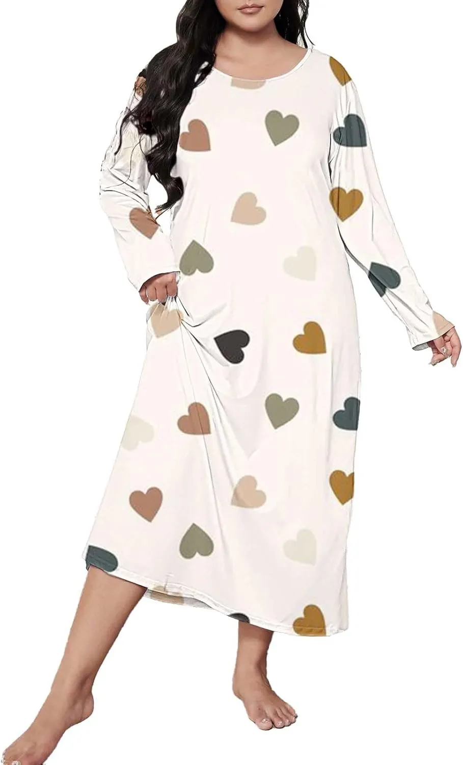 Long Sleeve Nightgowns for Women Sexy Lace Night Shirt V Neck Sleep Shirt Soft Sleepwear Holiday Pajamas Sleepwear