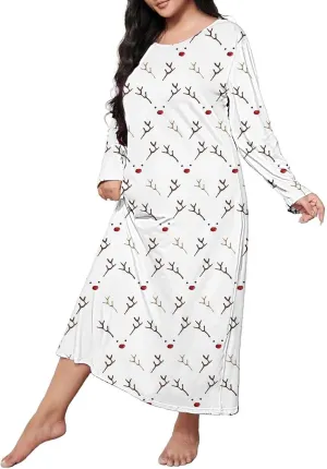Long Sleeve Nightgowns for Women Sexy Lace Night Shirt V Neck Sleep Shirt Soft Sleepwear Holiday Pajamas Sleepwear