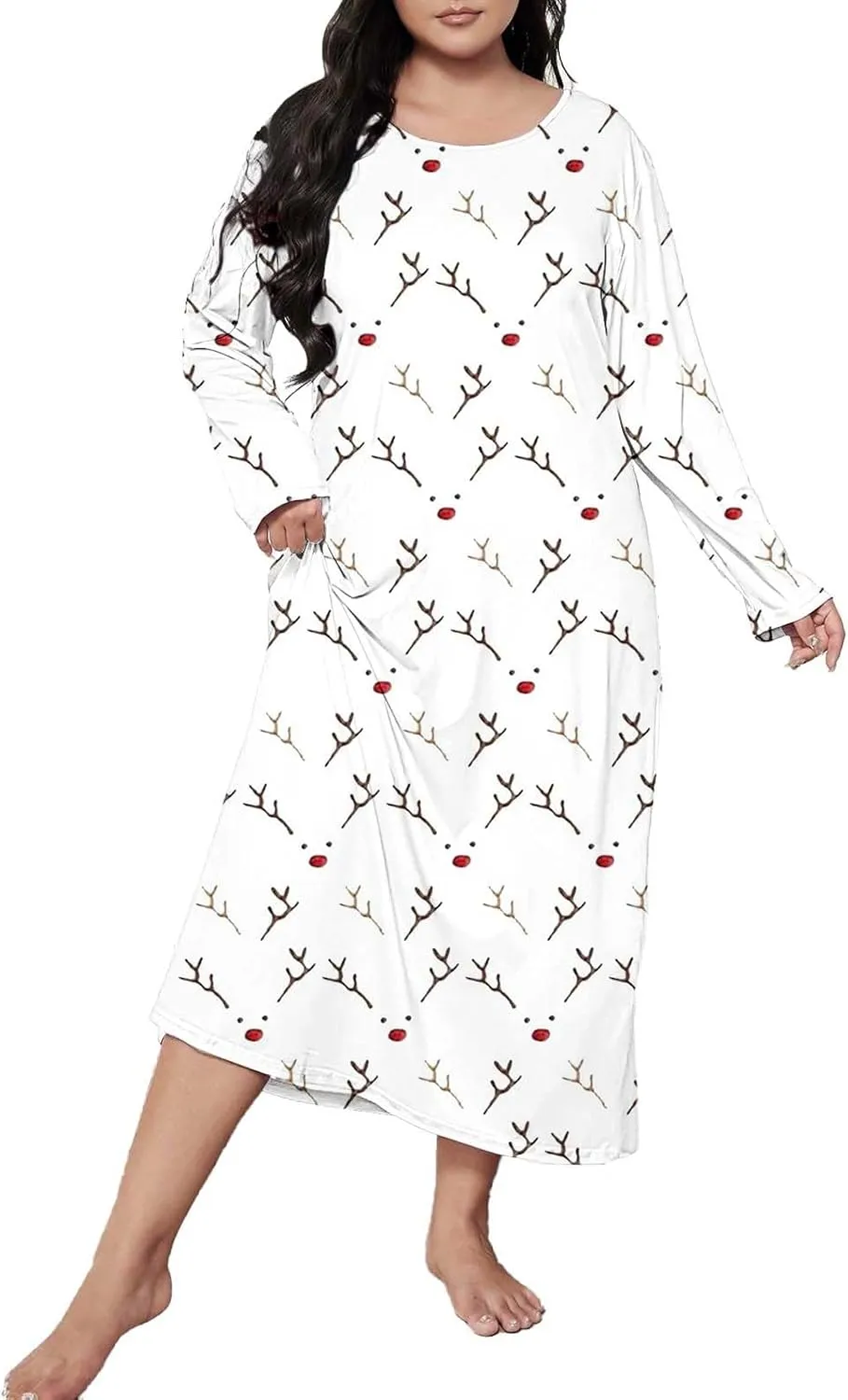 Long Sleeve Nightgowns for Women Sexy Lace Night Shirt V Neck Sleep Shirt Soft Sleepwear Holiday Pajamas Sleepwear