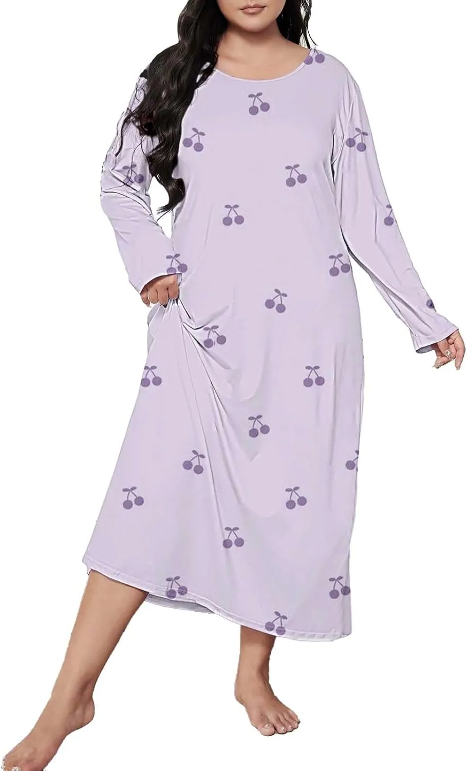 Long Sleeve Nightgowns for Women Sexy Lace Night Shirt V Neck Sleep Shirt Soft Sleepwear Holiday Pajamas Sleepwear