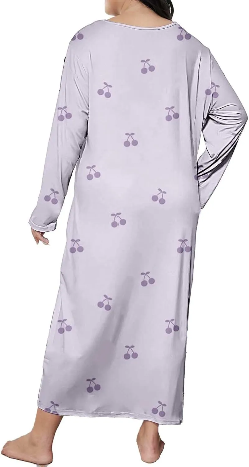 Long Sleeve Nightgowns for Women Sexy Lace Night Shirt V Neck Sleep Shirt Soft Sleepwear Holiday Pajamas Sleepwear