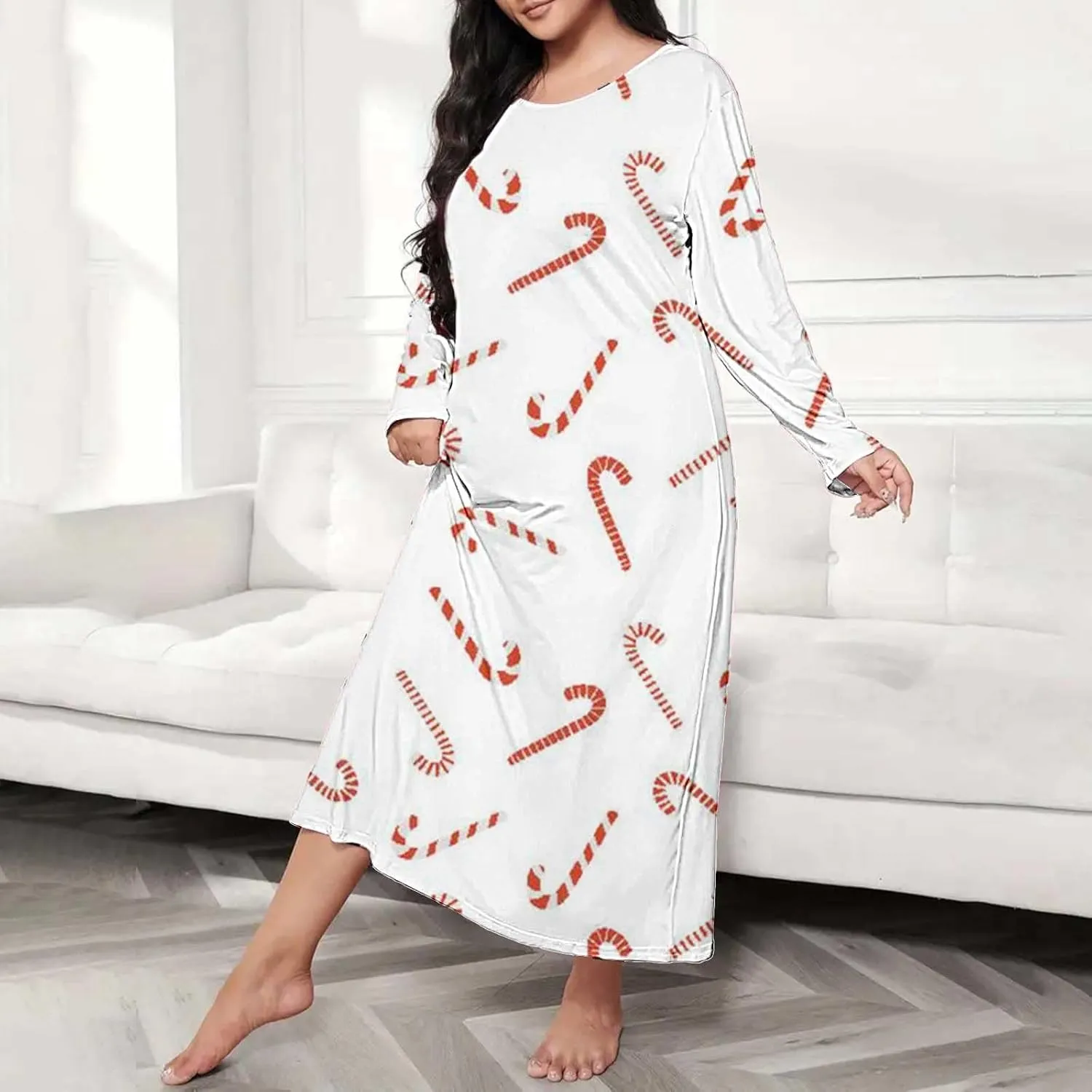 Long Sleeve Nightgowns for Women Sexy Lace Night Shirt V Neck Sleep Shirt Soft Sleepwear Holiday Pajamas Sleepwear