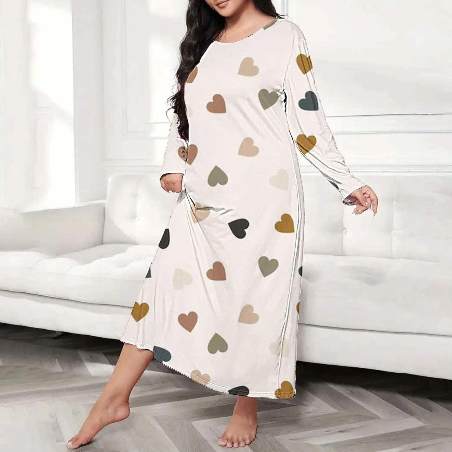 Long Sleeve Nightgowns for Women Sexy Lace Night Shirt V Neck Sleep Shirt Soft Sleepwear Holiday Pajamas Sleepwear