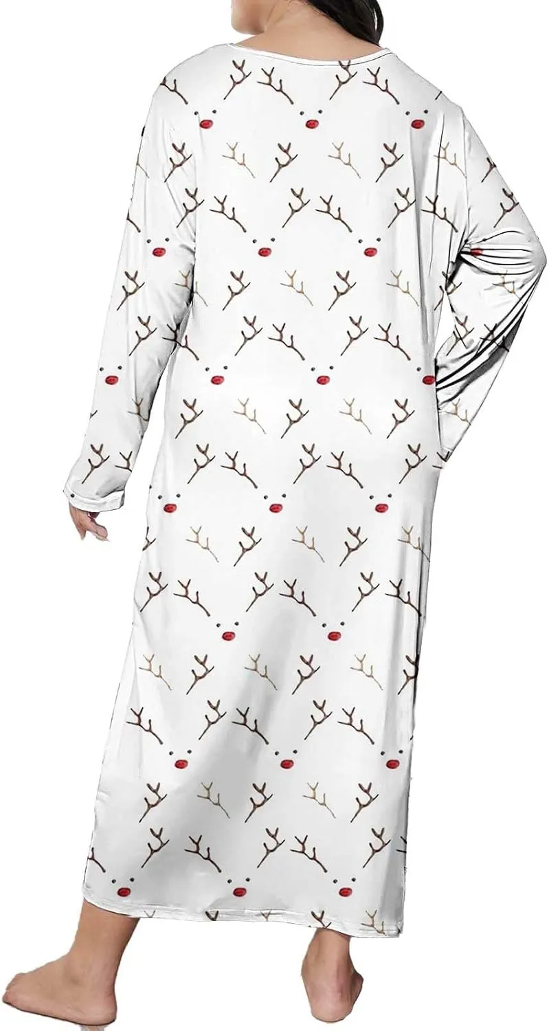 Long Sleeve Nightgowns for Women Sexy Lace Night Shirt V Neck Sleep Shirt Soft Sleepwear Holiday Pajamas Sleepwear