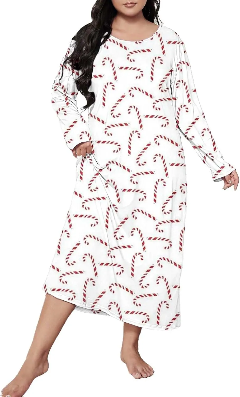 Long Sleeve Nightgowns for Women Sexy Lace Night Shirt V Neck Sleep Shirt Soft Sleepwear Holiday Pajamas Sleepwear