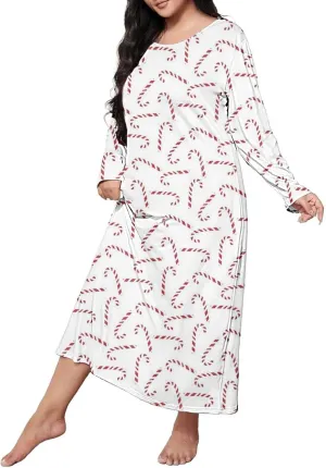 Long Sleeve Nightgowns for Women Sexy Lace Night Shirt V Neck Sleep Shirt Soft Sleepwear Holiday Pajamas Sleepwear
