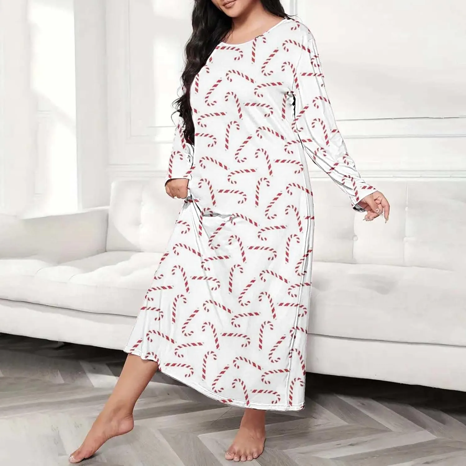 Long Sleeve Nightgowns for Women Sexy Lace Night Shirt V Neck Sleep Shirt Soft Sleepwear Holiday Pajamas Sleepwear