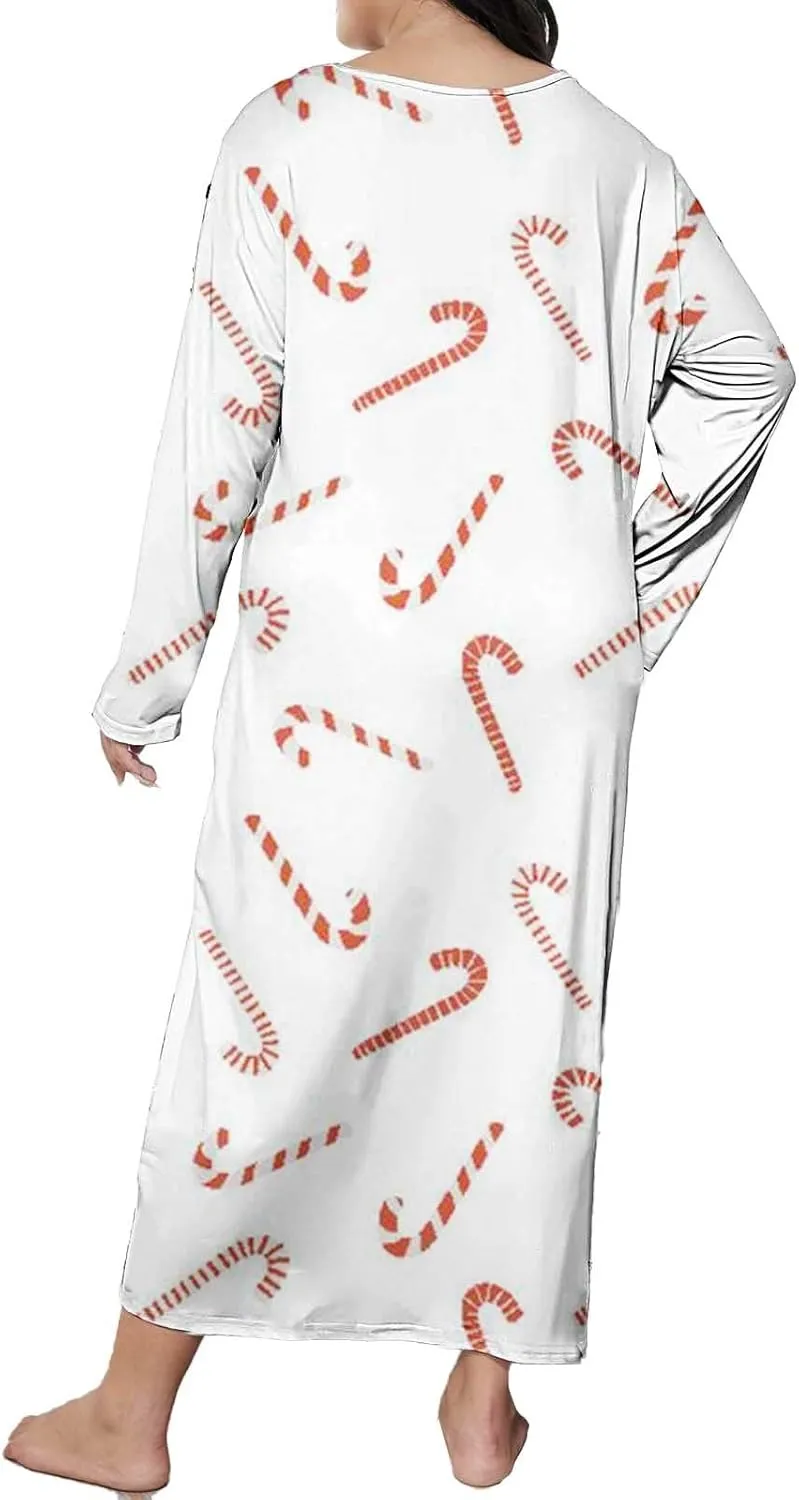 Long Sleeve Nightgowns for Women Sexy Lace Night Shirt V Neck Sleep Shirt Soft Sleepwear Holiday Pajamas Sleepwear