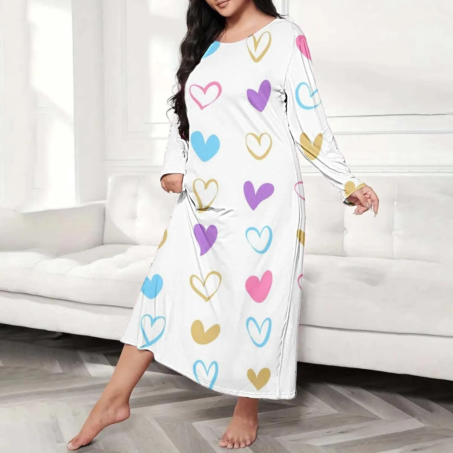 Long Sleeve Nightgowns for Women Sexy Lace Night Shirt V Neck Sleep Shirt Soft Sleepwear Holiday Pajamas Sleepwear