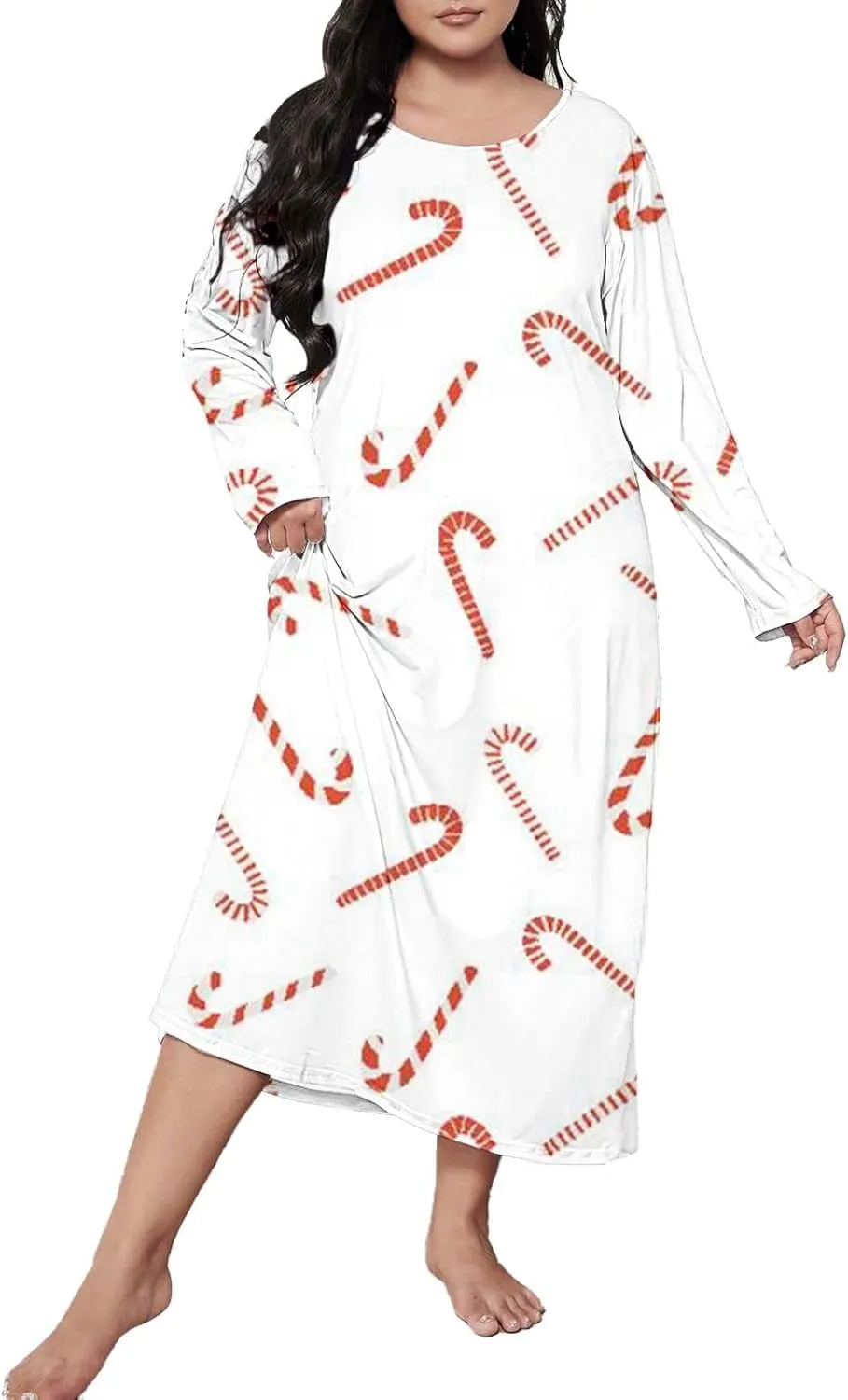 Long Sleeve Nightgowns for Women Sexy Lace Night Shirt V Neck Sleep Shirt Soft Sleepwear Holiday Pajamas Sleepwear