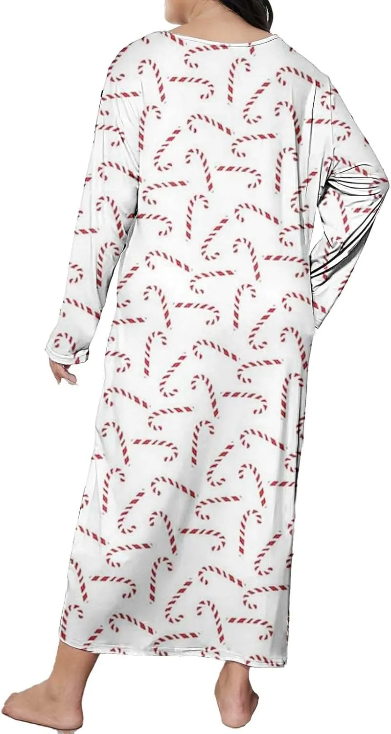 Long Sleeve Nightgowns for Women Sexy Lace Night Shirt V Neck Sleep Shirt Soft Sleepwear Holiday Pajamas Sleepwear