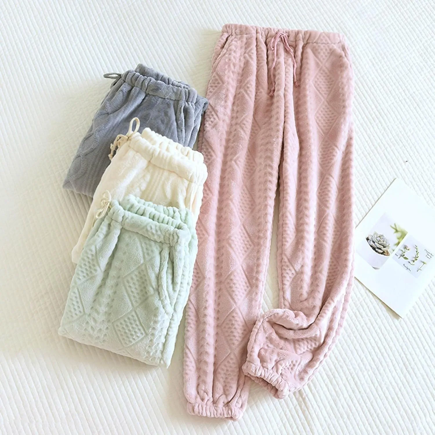 Lounge Fuzzy Fluffy Coral Home Pants for Women Thermal Baggy Soft Pajama Pants Warm Plush Brushed Bottoms