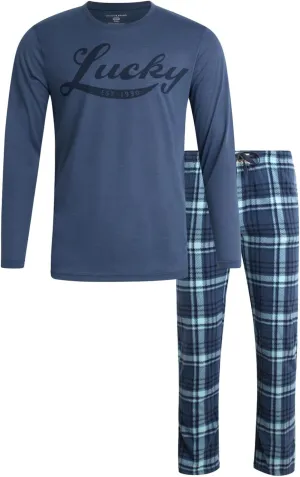 Lucky Brand Men's Pajama Set - 2 Piece Long Sleeve Crewneck Mens Shirts and Flannel Lounge Pants - Cozy Pajama Pants Set S-XL