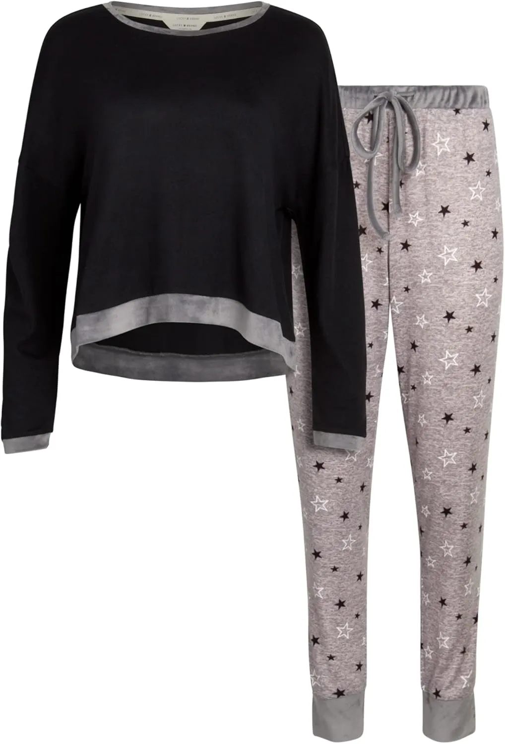 Lucky Brand Women's Pajama Set - 2 Piece Long Sleeve Sleep Shirt and Jogger Pants with Velour Trim (S-XL)