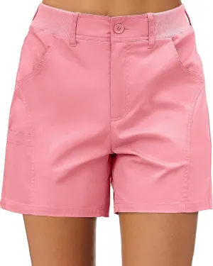 luvamia Shorts for Women Trendy Casual Summer High Waisted Chino Shorts Ribbed Elastic Waist Comfy Shorts with Pockets